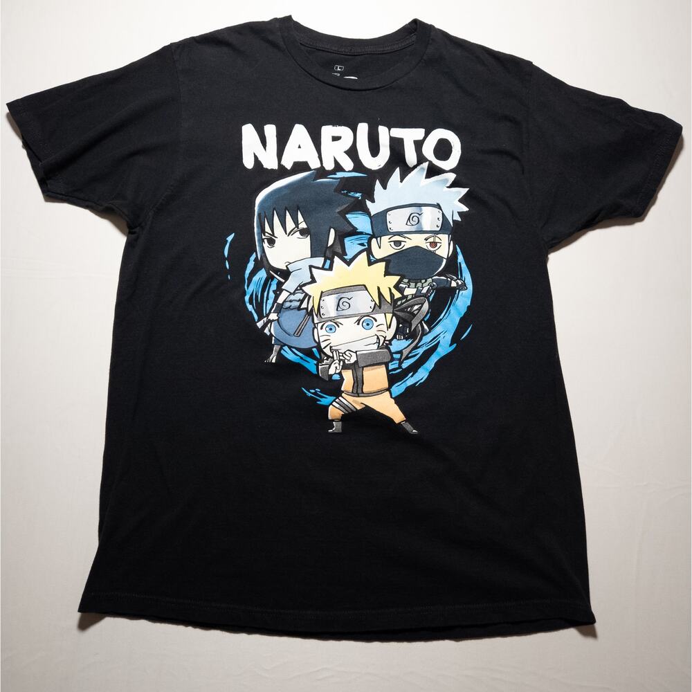 Naruto Shippuden Chibi Team 7 Naruto Sasuke Kakashi Graphic Tee Black Mens L